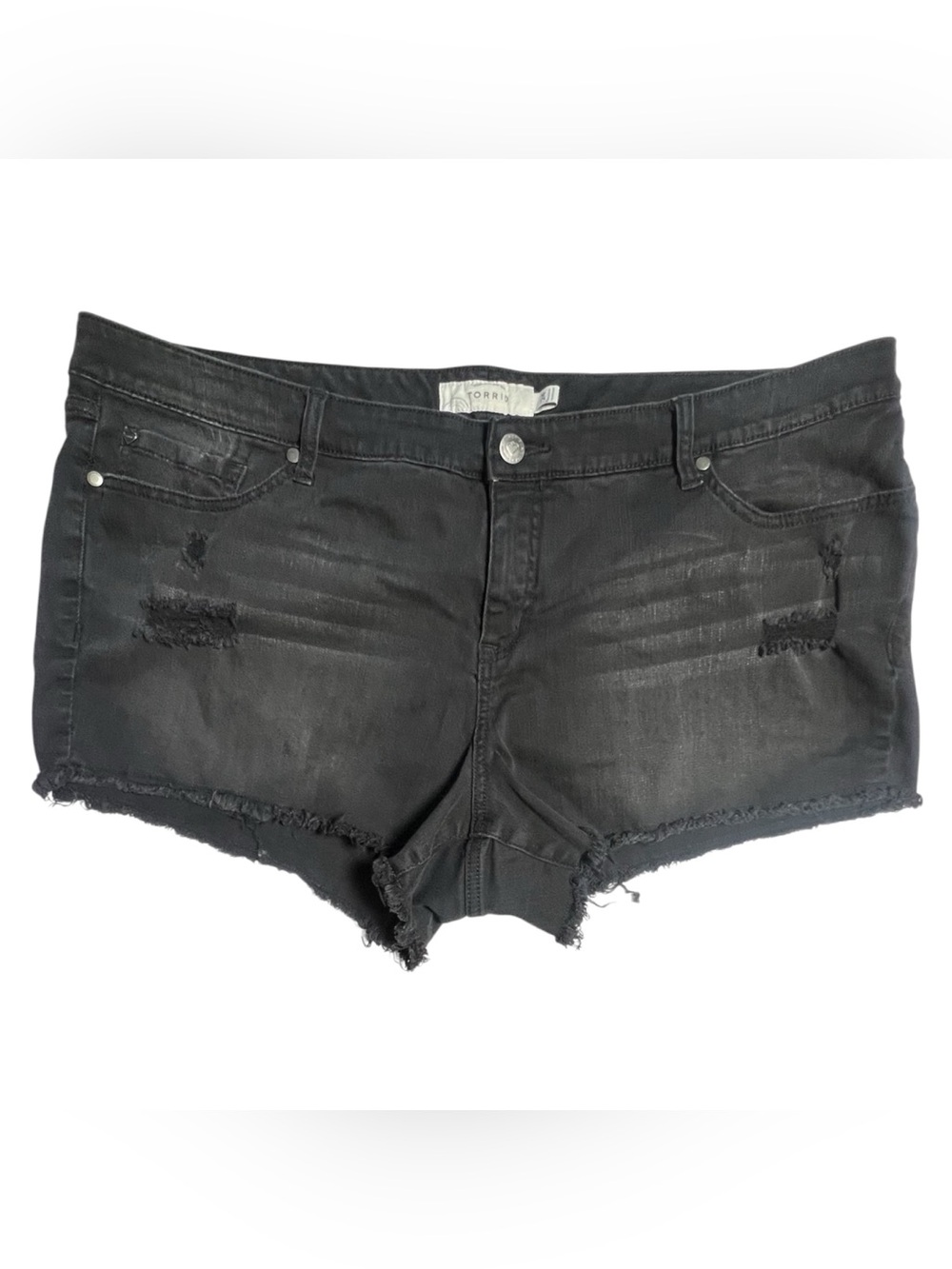 Torrid black distressed denim cut off shorts size 24W Concert Festival Boho